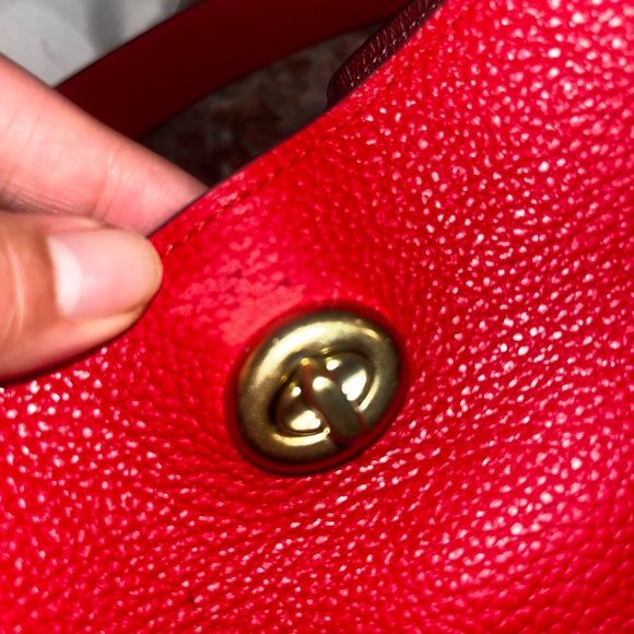 Coach Charlie Red Pebble Leather Cross Body Bucket Bag - Picture 11 of 16
